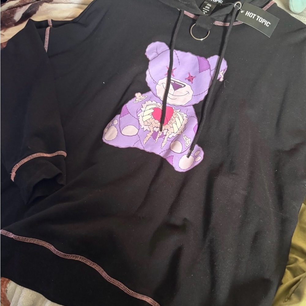 Hot Topic Black Sweater with Purple Bear Design